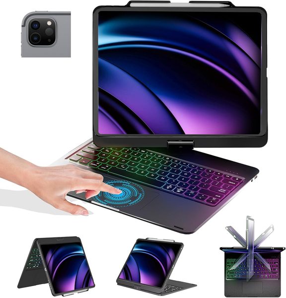 BABG Keyboard Case for iPad Air 13 and iPad Pro 12.9, 360 Swivel