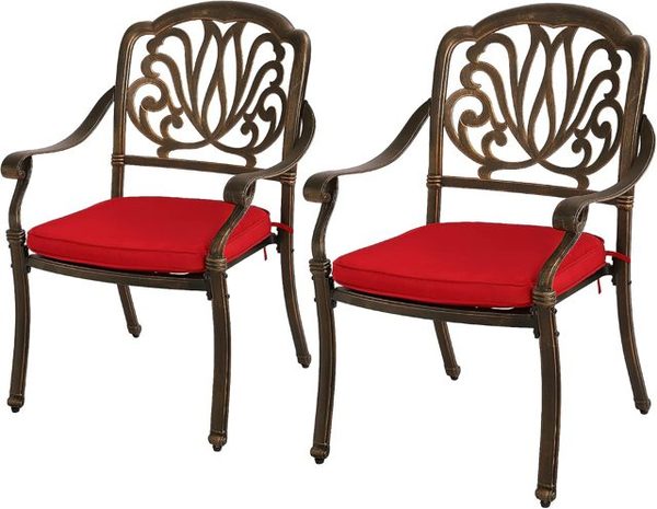 Cast Aluminum Patio Bistro Chairs, Set of 2, Red