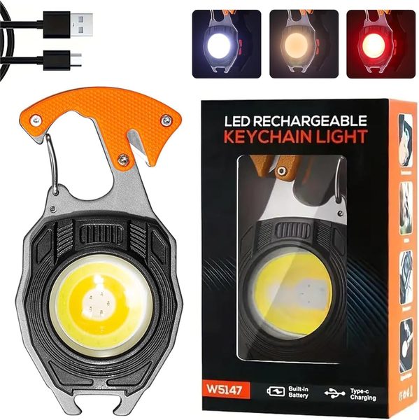COB Keychain Work Light, 1600 Lumens, 7 Modes, Magnetic, USB-C