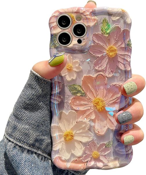 Floral Oil Painting Case for iPhone 16 Pro Max, Glossy Silicone
