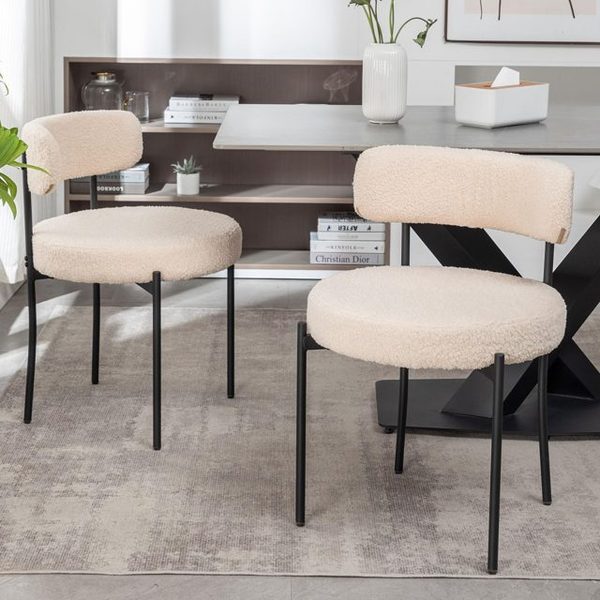 Boucle Dining Chairs, Set of 2, Metal Legs