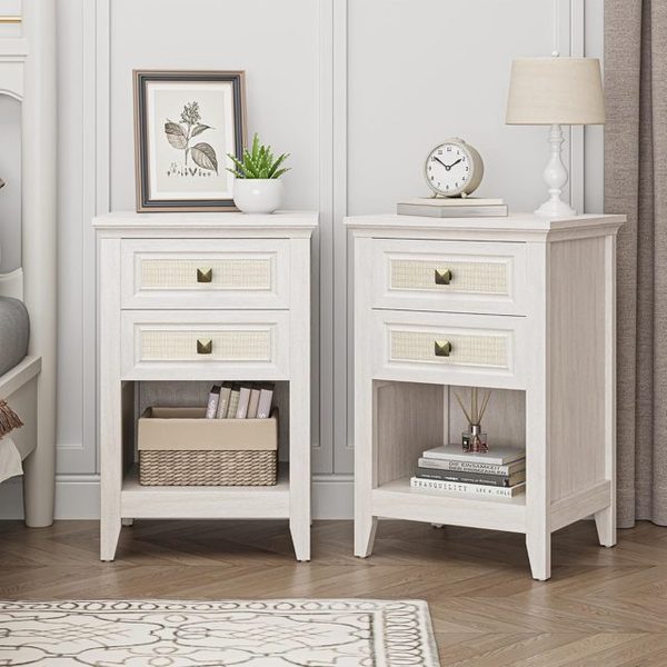 Boho Nightstands, Set of 2, Tall with Drawers