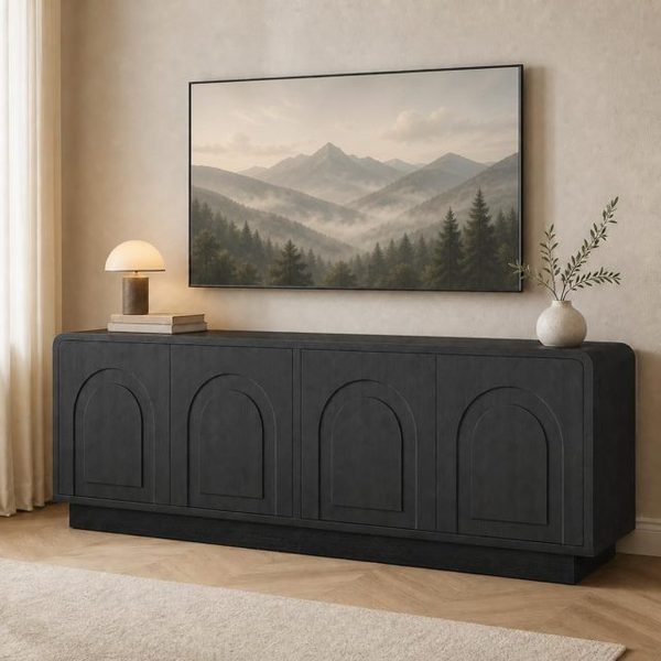 63 Mid Century Arched TV Stand, Black