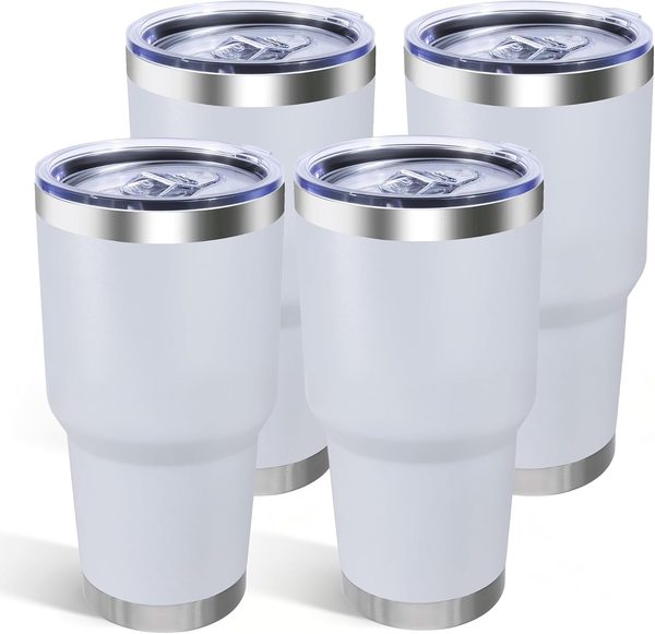 30 oz Insulated Tumbler with Lid, Powder Coated White