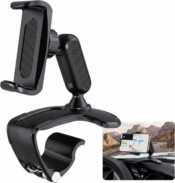 Car Dashboard Phone Holder, 360 Rotating Clip-On Navigation Mount