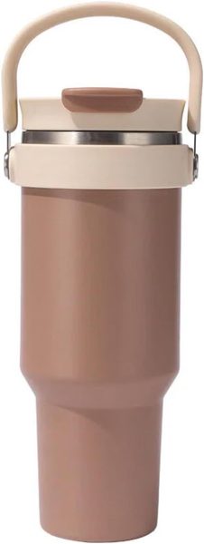 40 oz Insulated Travel Mug with Handle and Flip Straw, Mocha Brown