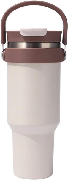 40 oz Insulated Travel Mug with Handle and Flip Straw, Cream White
