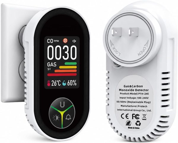 4-in-1 Plug-In Gas Leak Detector with PPM, Temp and Humidity Display